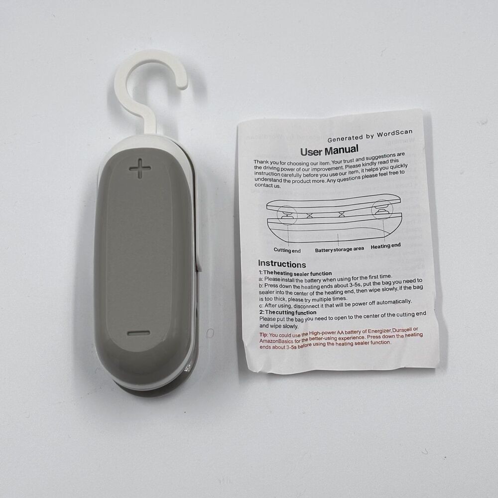 2-in-1 Mini Portable Heat Bag Sealer & Cutter Gray White Handheld